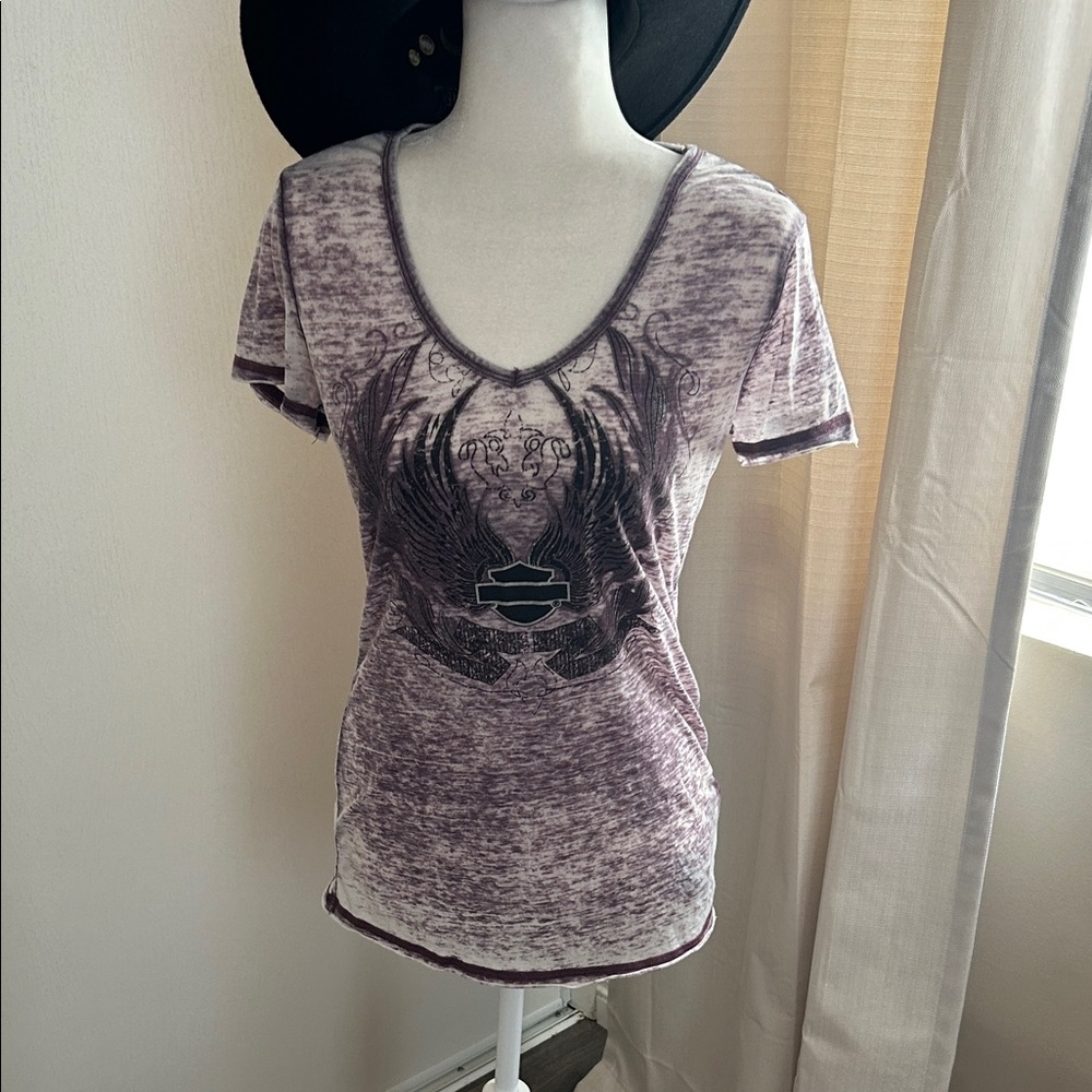Harley-Davidson burnout Purple v neck Tee